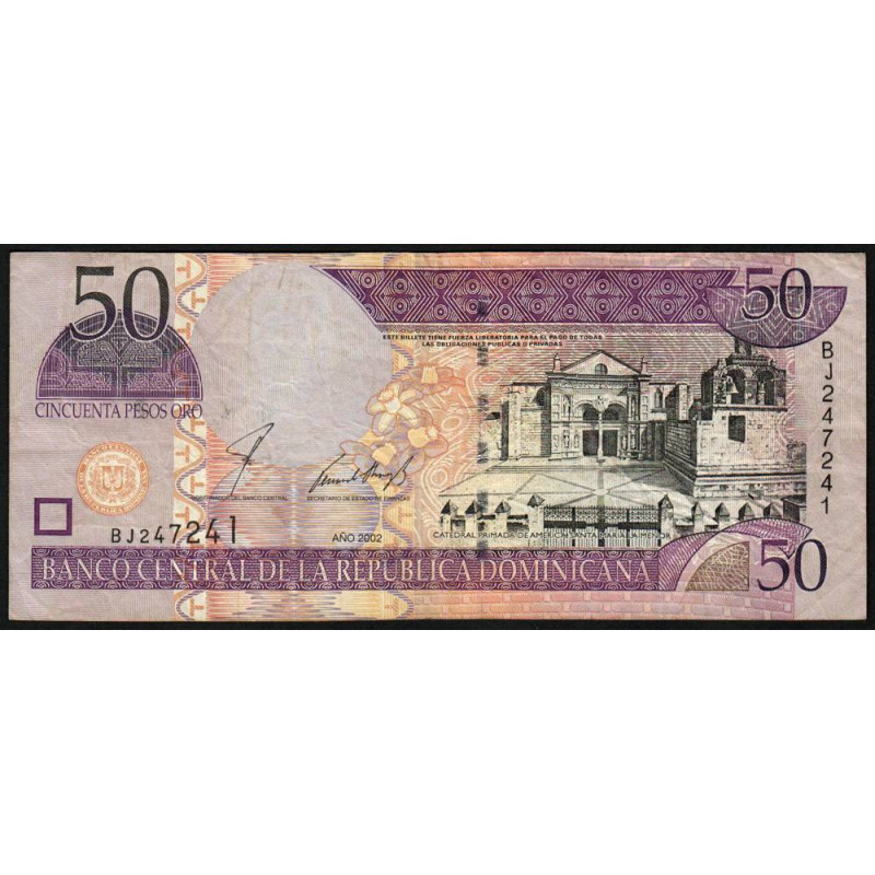 Rép. Dominicaine - Pick 170b - 50 pesos oro - 2002 - Etat : TB