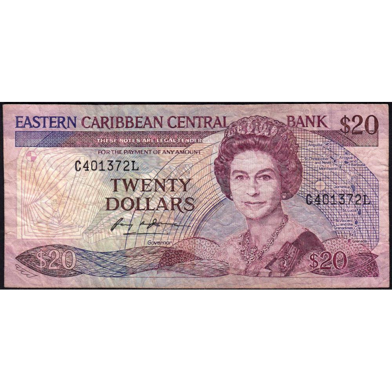 Caraïbes Est - Sainte Lucie - Pick 24l_1 - 20 dollars - Série C - 1989 - Etat : B+
