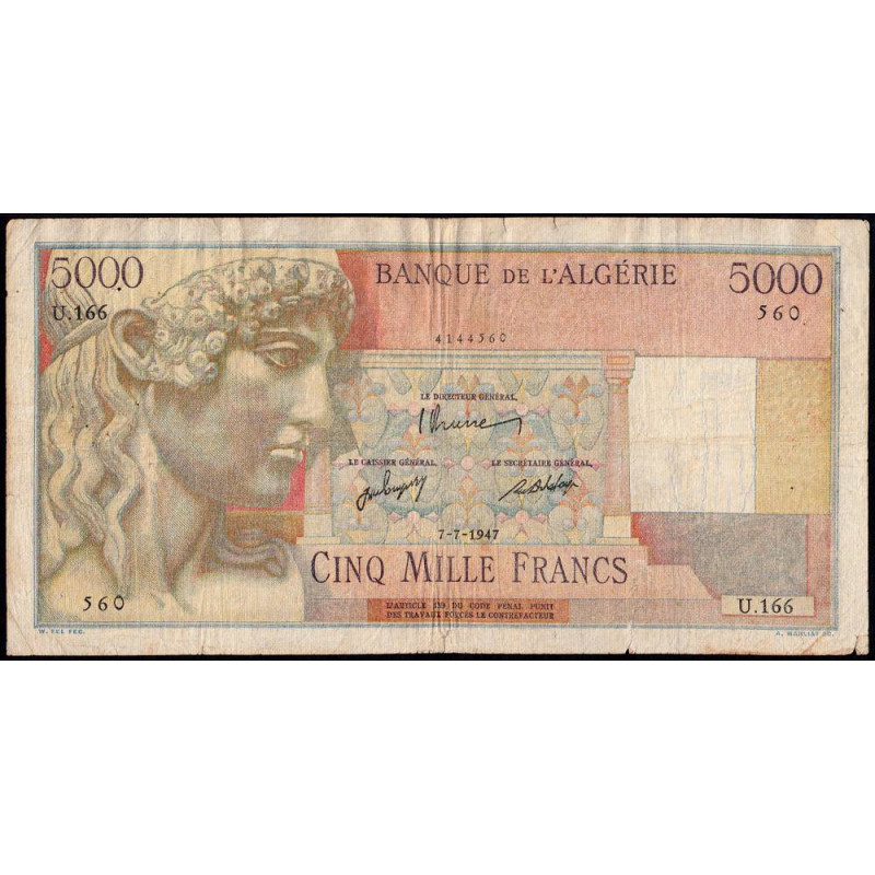 Algérie - Pick 105 - 5'000 francs - 07/07/1947 - Etat : TB-