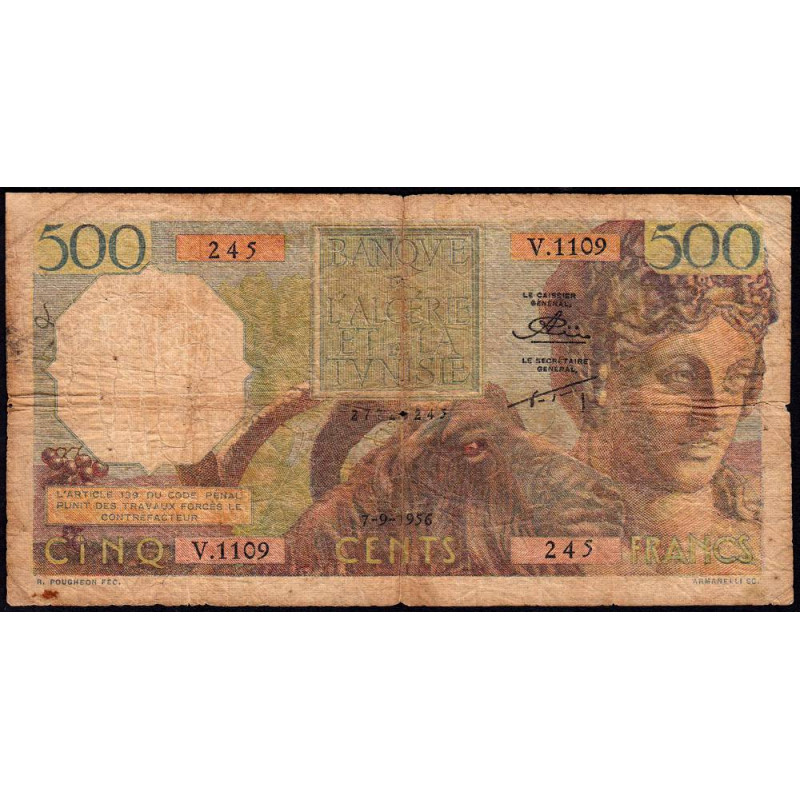 Algérie - Pick 106b_2 - 500 francs - Série V.1109 - 07/09/1956 - Etat : B