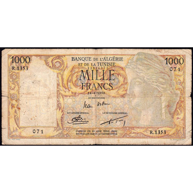 Algérie - Pick 107b - 1'000 francs - 14/04/1954 - Etat : TB-