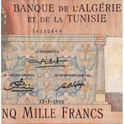 Algérie - Pick 109a_2 - 5'000 francs - Série F.568 - 15/05/1950 - Etat : TTB