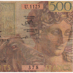 Algérie - Pick 111 - 5 nouv. francs sur 500 francs - Série U.1125 - 01/10/1956 - Etat : B