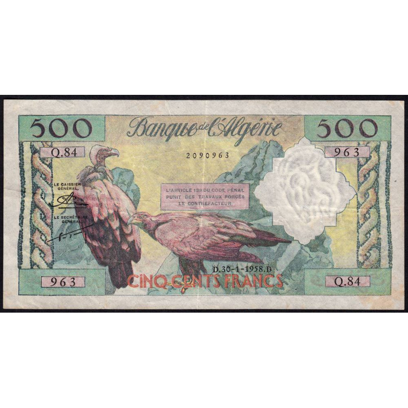 Algérie - Pick 117 - 500 francs - 30/01/1958 - Etat : TTB