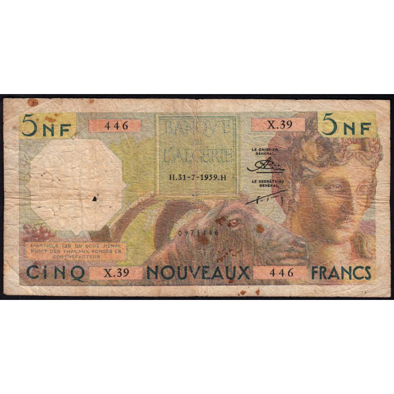 Algérie - Pick 118 - 5 nouveaux francs - 31/07/1959 - Etat : B+
