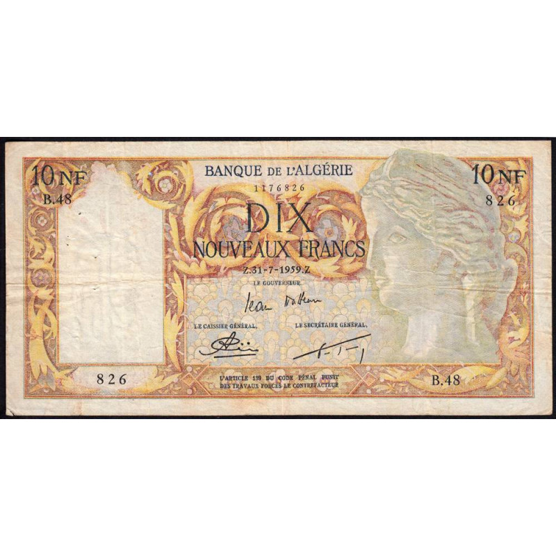 Algérie - Pick 119a_1- 10 nouv. francs - Série B.48 - 31/07/1959 - Etat : TB+