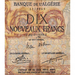 Algérie - Pick 119a_1- 10 nouv. francs - Série P.142 - 31/07/1959 - Etat : B