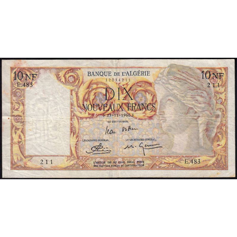 Algérie - Pick 119a_2- 10 nouv. francs - Série E.483 - 25/11/1960 - Etat : TB+