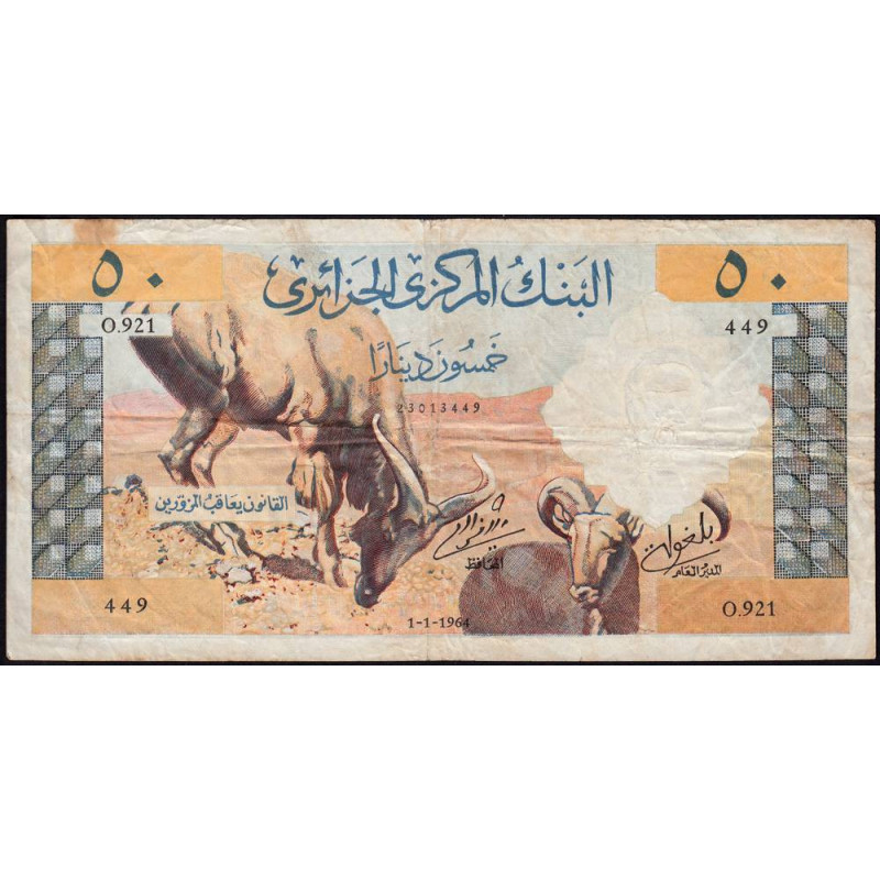 Algérie - Pick 124a - 50 dinars - Série O.921 - 01/01/1964 - Etat : TB-