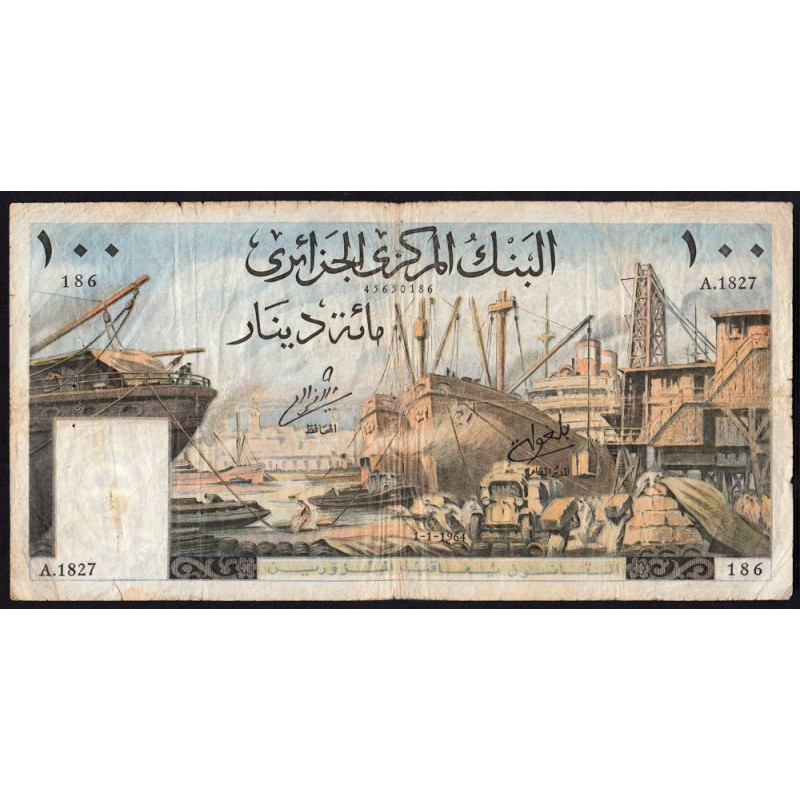 Algérie - Pick 125b - 100 dinars - Série A.1827 - 01/01/1964 - Etat : TB-
