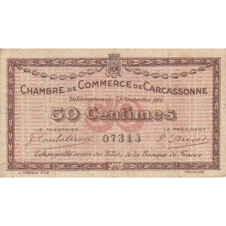 Carcassonne - Pirot 38-1 variété - 50 centimes - 1914 - Etat : TB