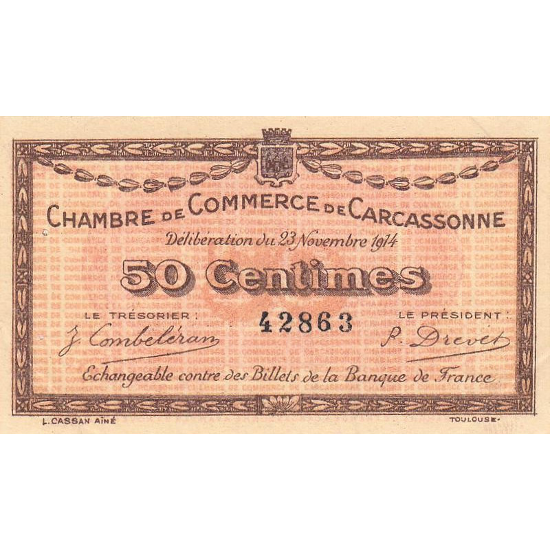 Carcassonne - Pirot 38-1 - 50 centimes - 1914 - Etat : SUP