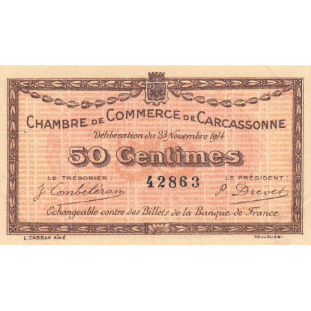 Carcassonne - Pirot 38-1 - 50 centimes - 1914 - Etat : SUP