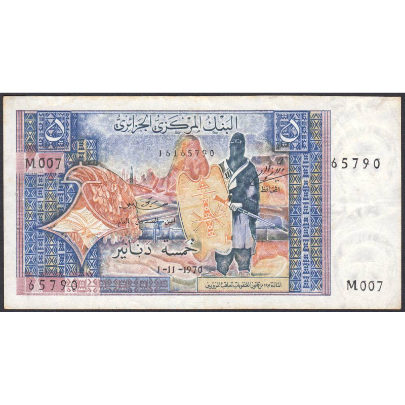Algérie - Pick 126a - 5 dinars - Série M 007 - 01/11/1970 - Etat : TTB