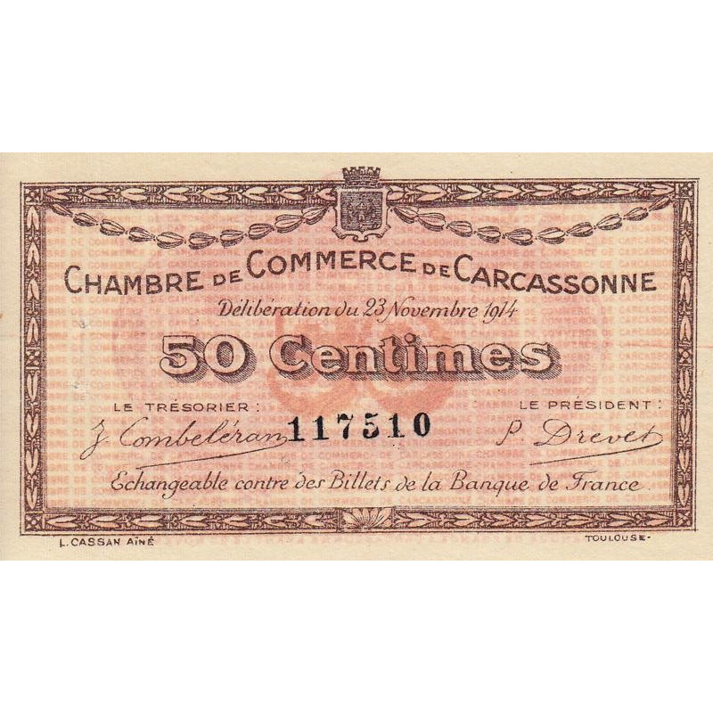 Carcassonne - Pirot 38-1 - 50 centimes - 1914 - Etat : TTB+