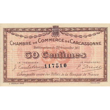Carcassonne - Pirot 38-1 - 50 centimes - 1914 - Etat : TTB+