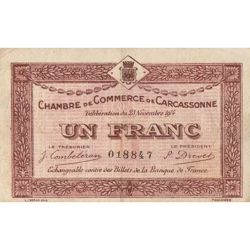 Carcassonne - Pirot 38-6 - 1 franc - 1914 - Etat : TB