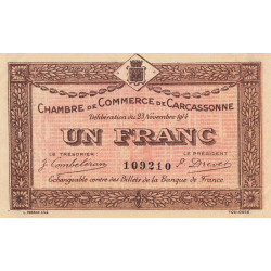 Carcassonne - Pirot 38-6 variété - 1 franc - 1914 - Etat : SUP