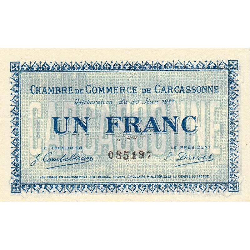 Carcassonne - Pirot 38-13 variété - 1 franc - 1917 - Etat : SUP