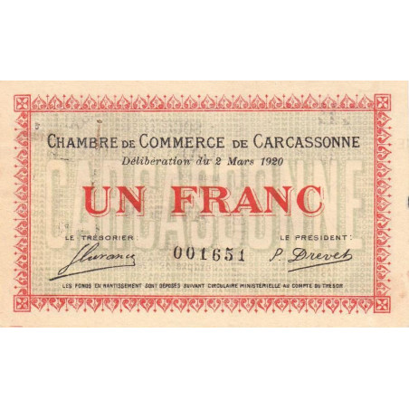 Carcassonne - Pirot 38-17 - 1 franc - 1920 - Etat : TTB+