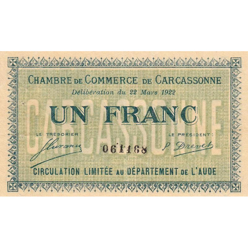 Carcassonne - Pirot 38-21 - 1 franc - 1922 - Etat : TTB+