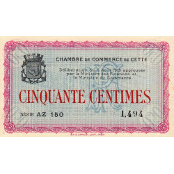 Cette (Sète) - Pirot 41-4 - 50 centimes - Série AZ 150 - 11/08/1915 - Etat : SPL