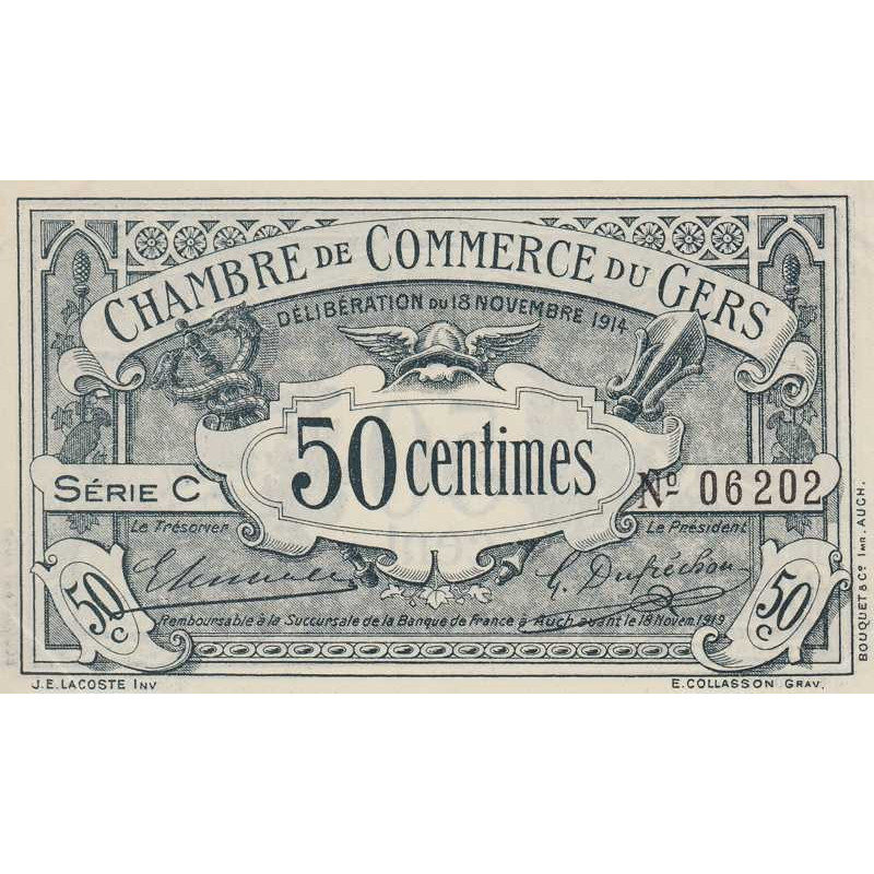 Auch (Gers) - Pirot 15-1 - 50 centimes - Série C - 18/11/1914 - Etat : SPL