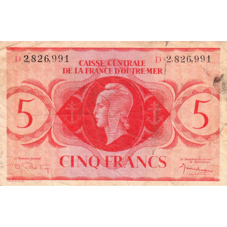 AEF - France Outre-Mer - Pick 15g - 5 francs - Série D - 02/02/1944 - Etat : TB-