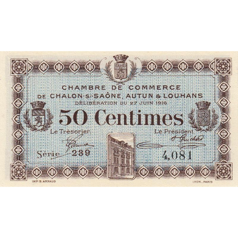 Chalon-sur-Saône, Autun, Louhans - Pirot 42-1 - 50 centimes - Série 239 - 27/06/1916 - Etat : NEUF