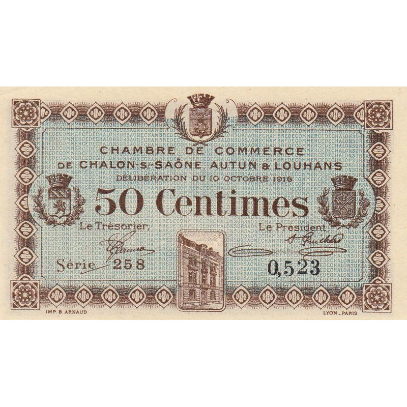 Chalon-sur-Saône, Autun, Louhans - Pirot 42-8 - 50 centimes - Série 258 - 27/06/1916 - Etat : NEUF