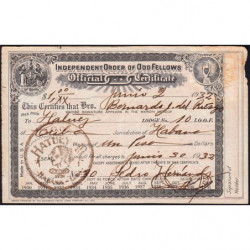 Cuba - Franc-Maçonnerie - Loge Hatuey I.O.O.F. - Capitation 1 peso - 02/06/1932 - Etat : TB+