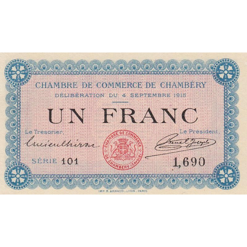 Chambéry - Pirot 44-1 - 1 franc - Série 101 - 04/09/1915 - Etat : NEUF