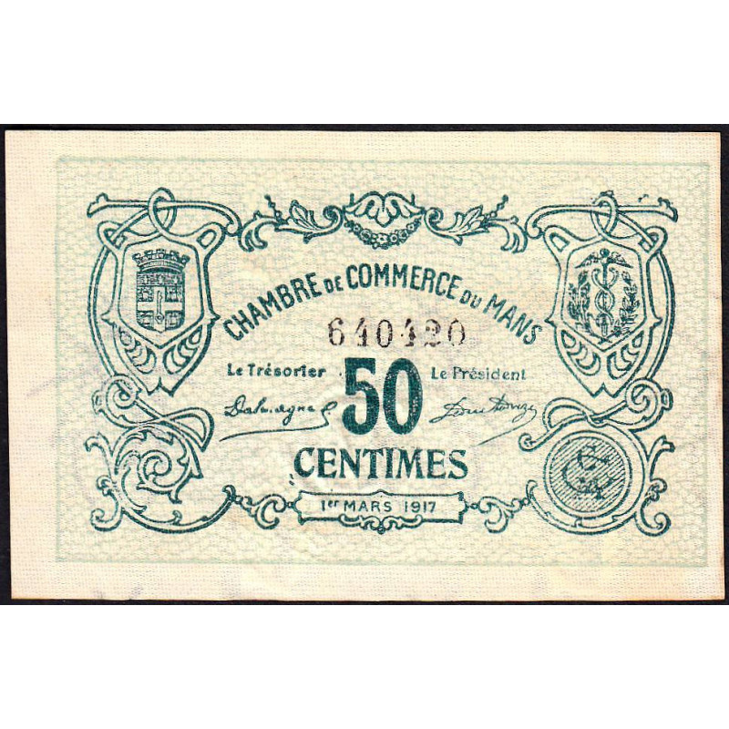 Billet des chambres de commerce Le Mans 50 centimes