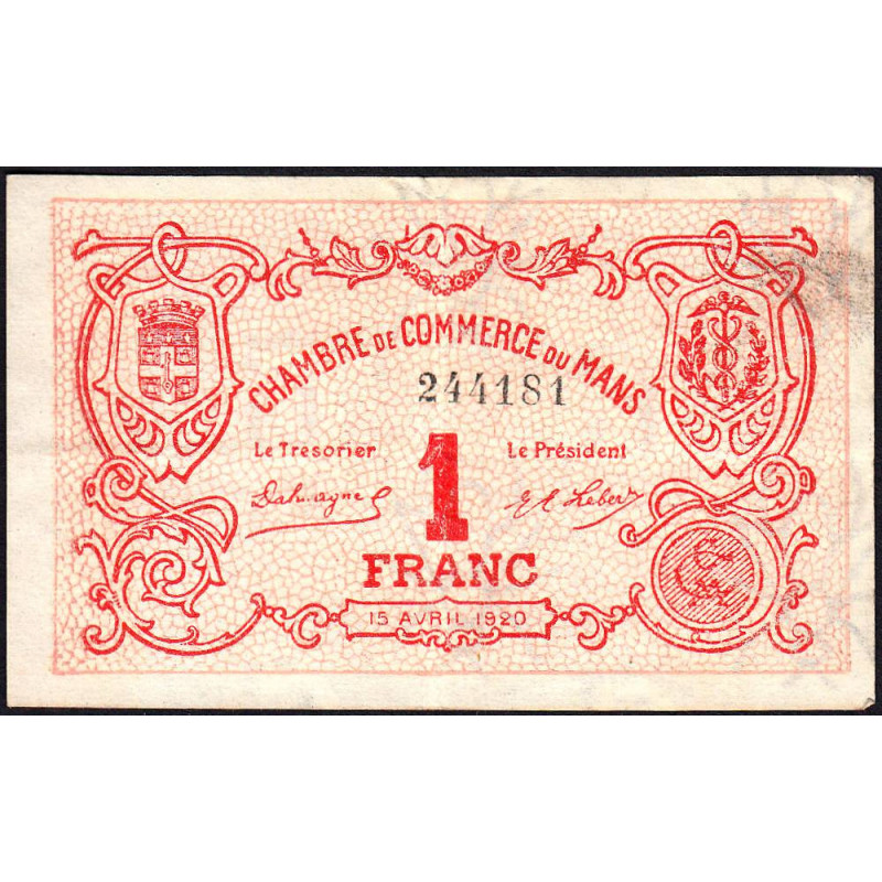 Billet des chambres de commerce Le Mans 1 franc