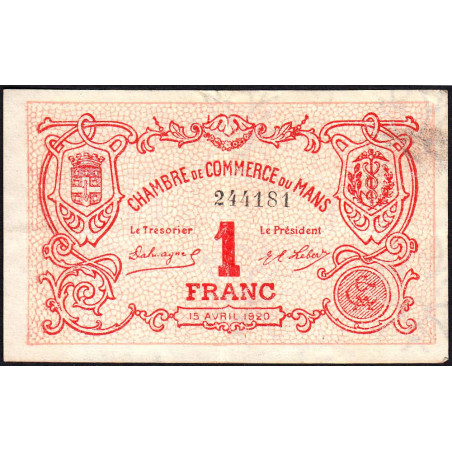 Le Mans - Pirot 69-18b - 1 franc - 15/04/1920 - Etat : TTB