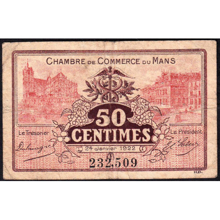 Le Mans - Pirot 69-23 - 50 centimes - 24/01/1922 - Etat : B+