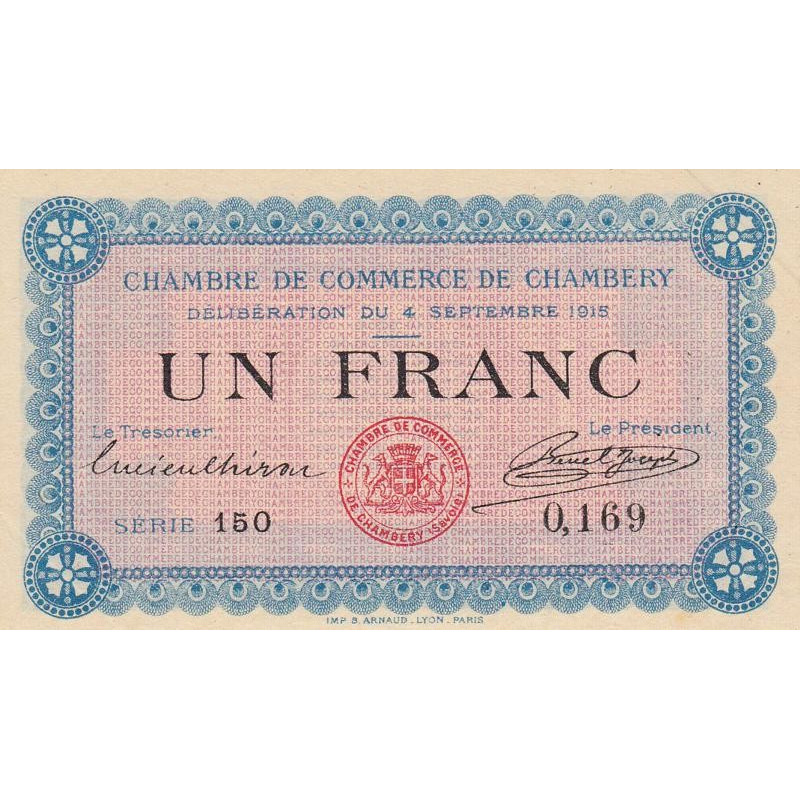 Chambéry - Pirot 44-1 - 1 franc - Série 150 - 04/09/1915 - Etat : SPL