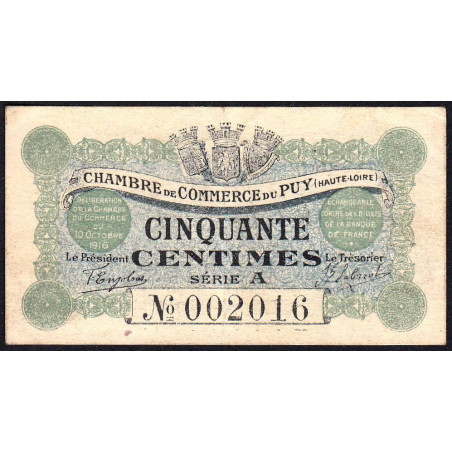 Le Puy (Haute-Loire) - Pirot 70-1 - 50 centimes - Série A - 10/10/1916 - Etat : TTB+