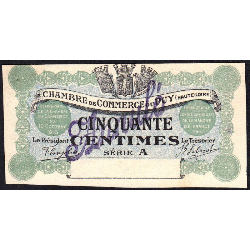 Le Puy (Haute-Loire) - Pirot 70-2 - 50 centimes - Série A - 10/10/1916 - Annulé - Etat : NEUF