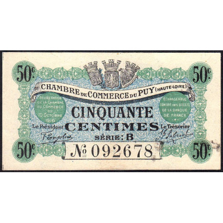 Le Puy (Haute-Loire) - Pirot 70-5 - 50 centimes - Série B - 10/10/1916 - Etat : pr.NEUF