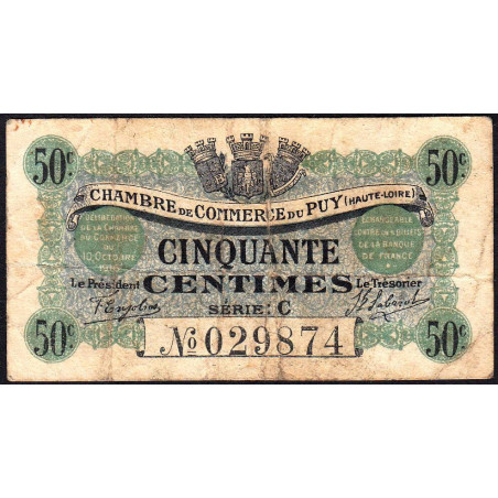 Le Puy (Haute-Loire) - Pirot 70-5 - 50 centimes - Série C - 10/10/1916 - Etat : B
