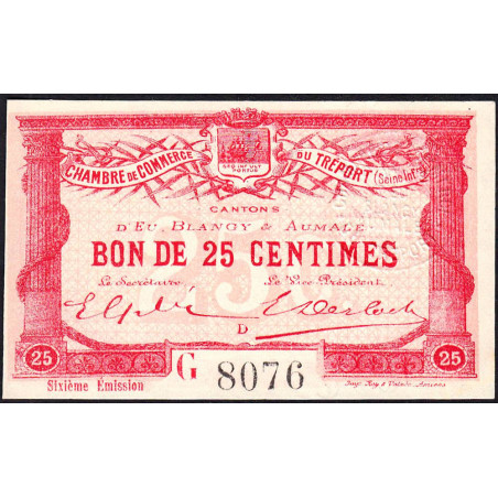 Le Tréport - Pirot 71-23 variété - 25 centimes - Lettre D - Série G - 6e émission - 1916 - Etat : NEUF