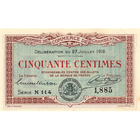 Chambéry - Pirot 44-7 - 50 centimes - Série N 114 - 27/07/1916 - Etat : SUP+