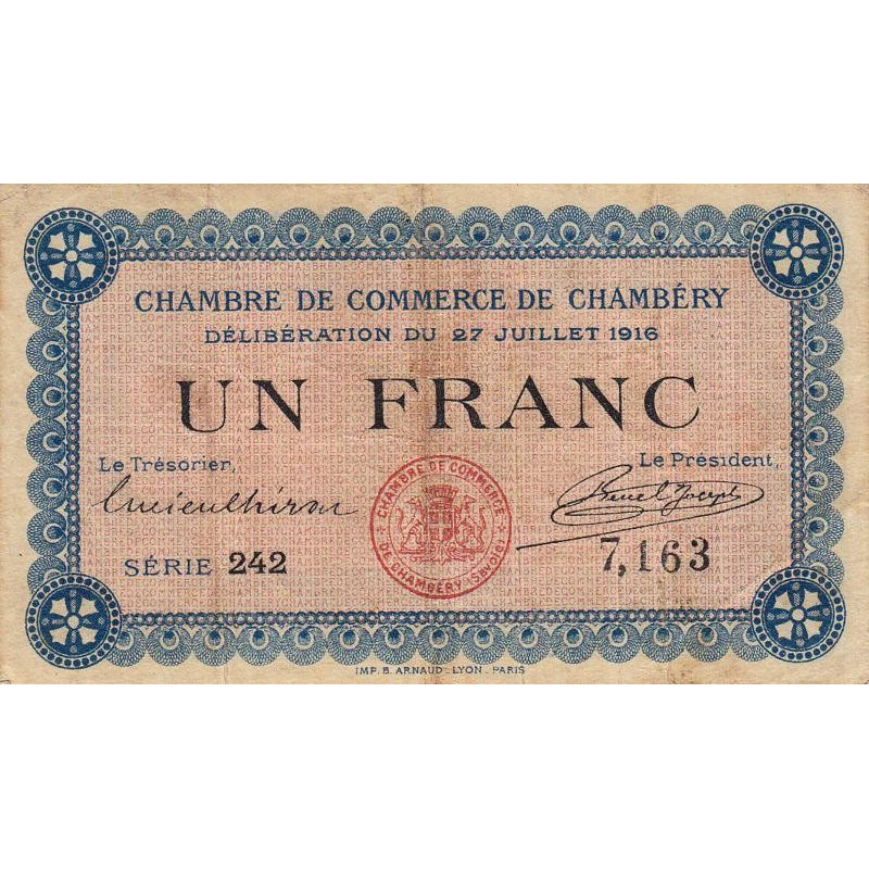 Chambéry - Pirot 44-9 - 1 franc - Série 242 - 27/07/1916 - Etat : TB