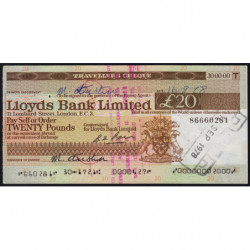 Grande-Bretagne - Chèque Voyage - Lloyds - 20 pounds - 1978 - Etat : SUP