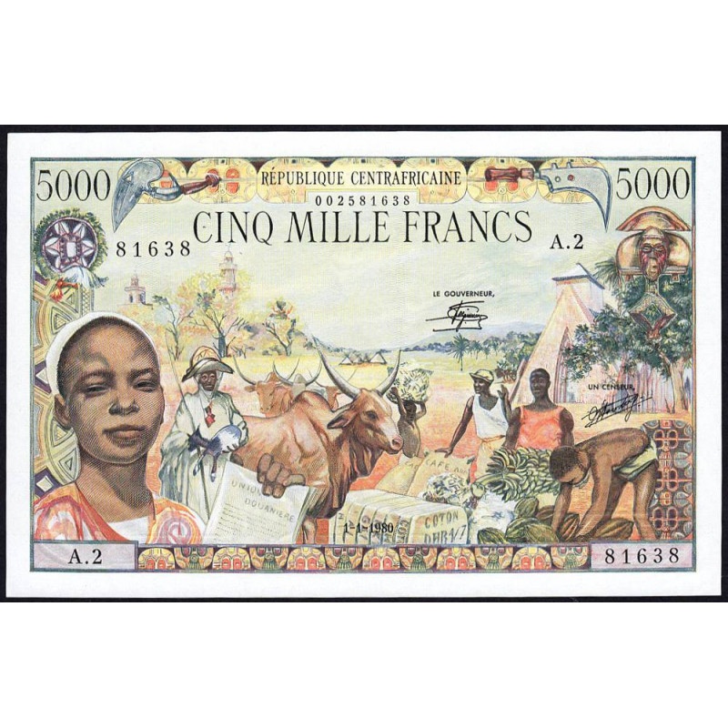 Centrafrique - Pick 11 - 5'000 francs - Série A.2 - 01/01/1980 - Etat : NEUF