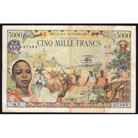 Centrafrique - Pick 11 - 5'000 francs - Série A.3 - 01/01/1980 - Etat : TTB-