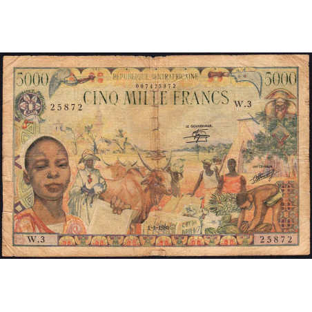 Centrafrique - Pick 11 - 5'000 francs - Série W.3 - 01/01/1980 - Etat : B+