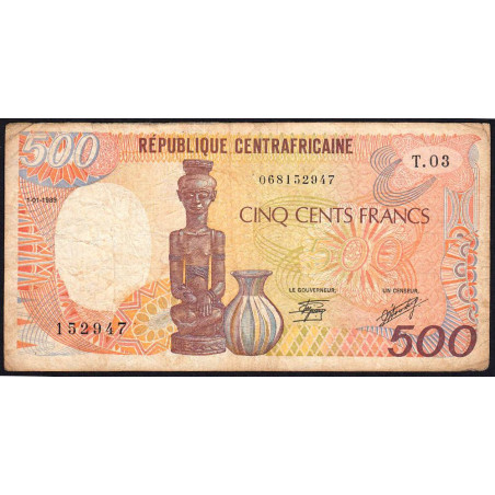 Centrafrique - Pick 14d - 500 francs - Série T.03 - 01/01/1989 - Etat : TB-