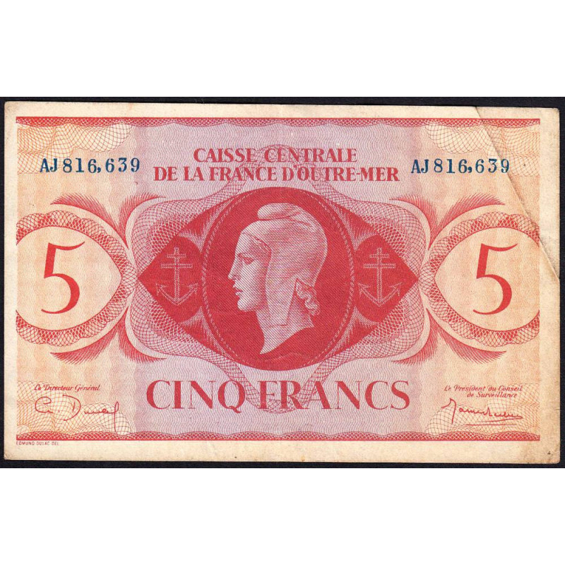 AEF - France Outre-Mer - Pick 15a_5- 5 francs - Rarissime série AJ - 02/02/1944 - Etat : TTB
